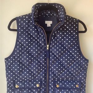 J.Crew Navy/White Polka Dot Down Blend Quilted Puffer Vest  Small